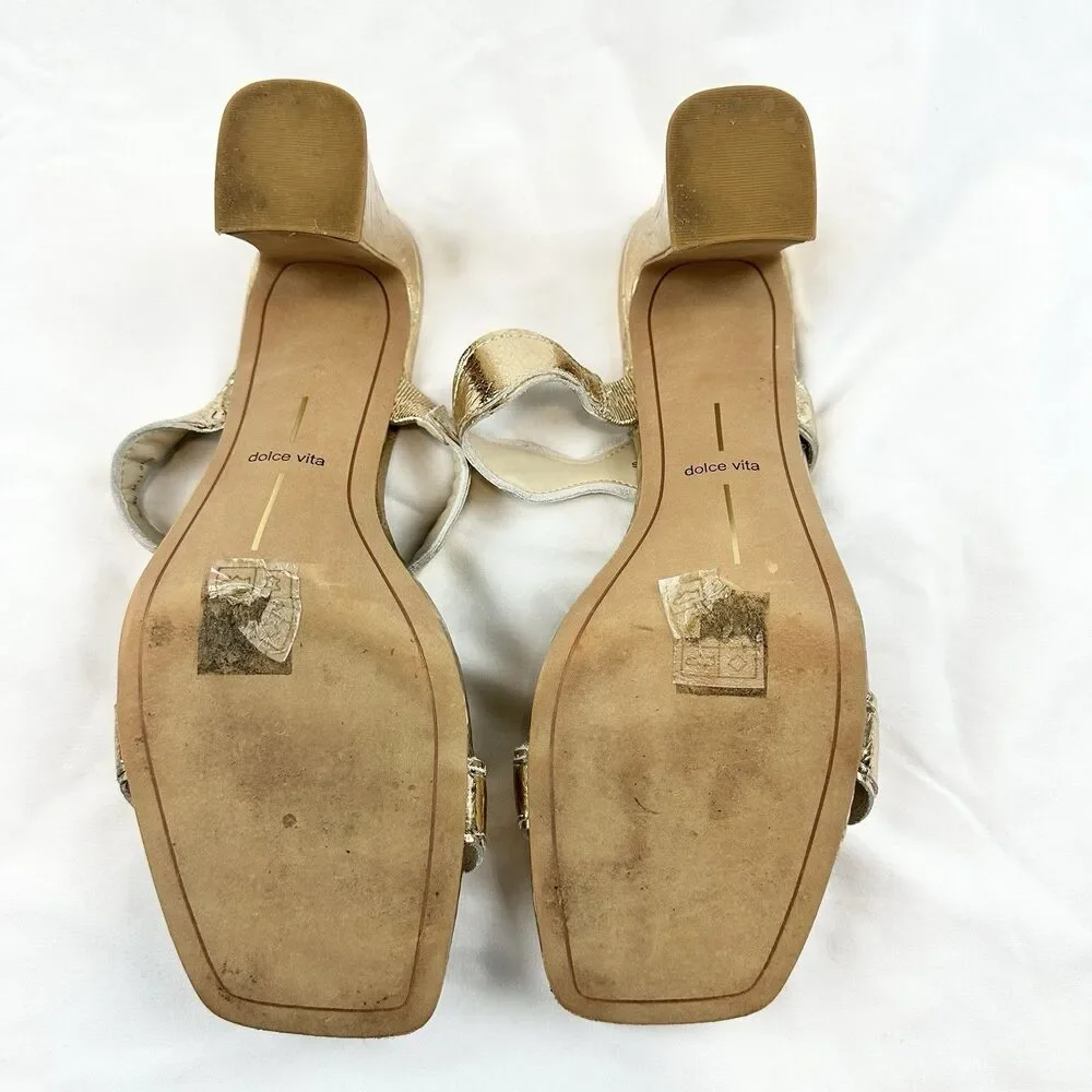 Dolce Vita Ilva Women's Sz 11W Gold Heeled Mule Sandals Chunky Heel